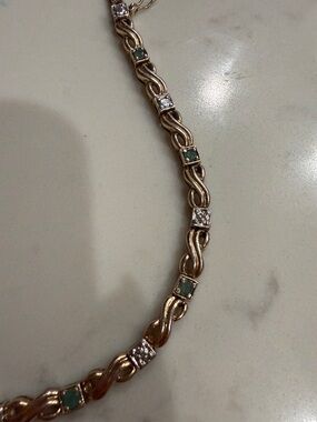 Gold-plated tennis Bracelet with Green and Clear Stones